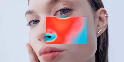 Woman with map overlay that indicates signs of dry skin and dehydrated skin
