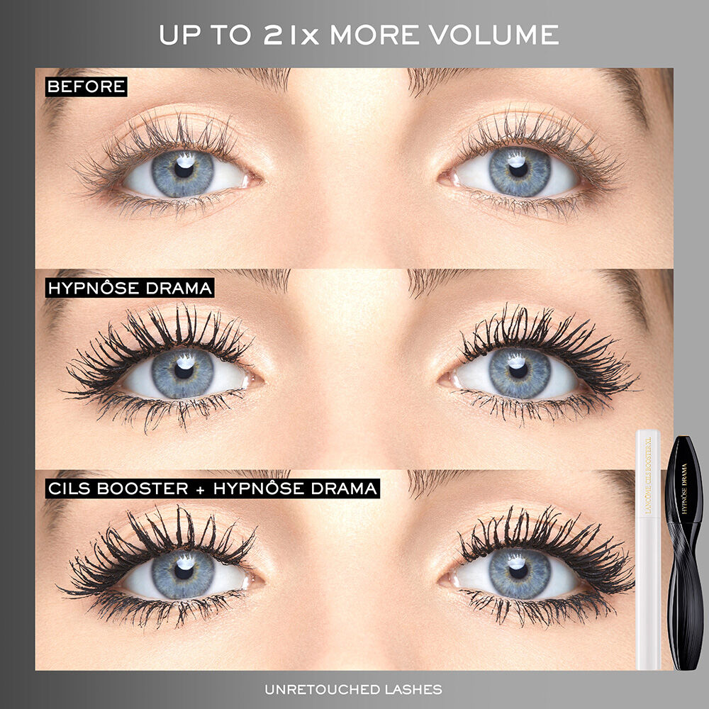 Before and after using Cils Booster XL and Hypnose Drama mascara. Up to 21 times more volume. 