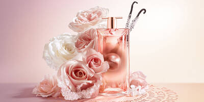 Lancome Idole Aura Eau de Parfum with perfume notes of roses and vanilla bean.