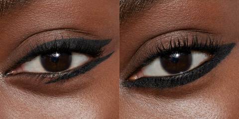 Dramatic underliner eyeliner look worn on a dark skin tone