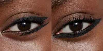 Dramatic underliner eyeliner look worn on a dark skin tone