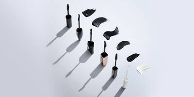 Mascara wands open to show the mascara brush types, curved, oversized and comb wands for comparison