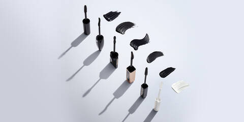 Mascara tubes with mascara brushes which are curved, oversized and comb wands