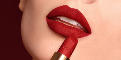 Matte Red Lipstick application on a fair light skin tone