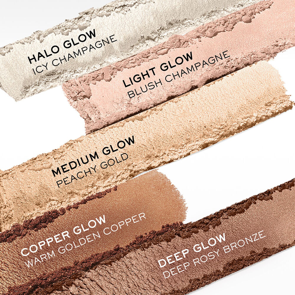 Halo icy champagne, Light blush champagne, Medium peachy gold, Copper warm golden copper, Deep deep rosy bronze 