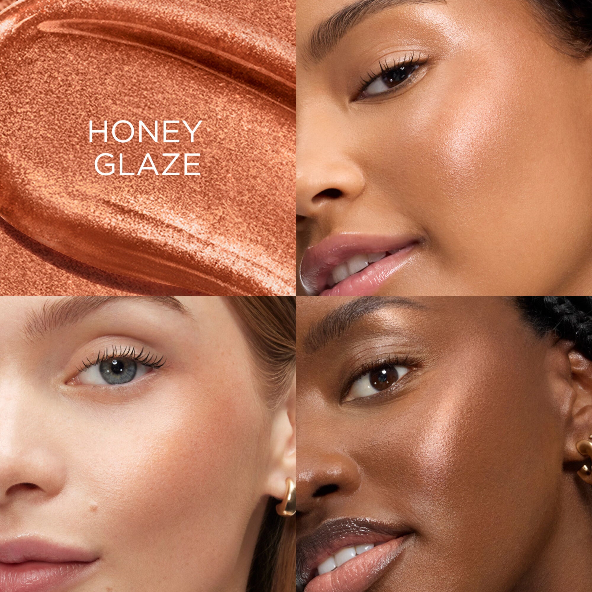 Juicy Tubes Cheeks Highlighter applied on light, medium and deep skin tones to compare results 