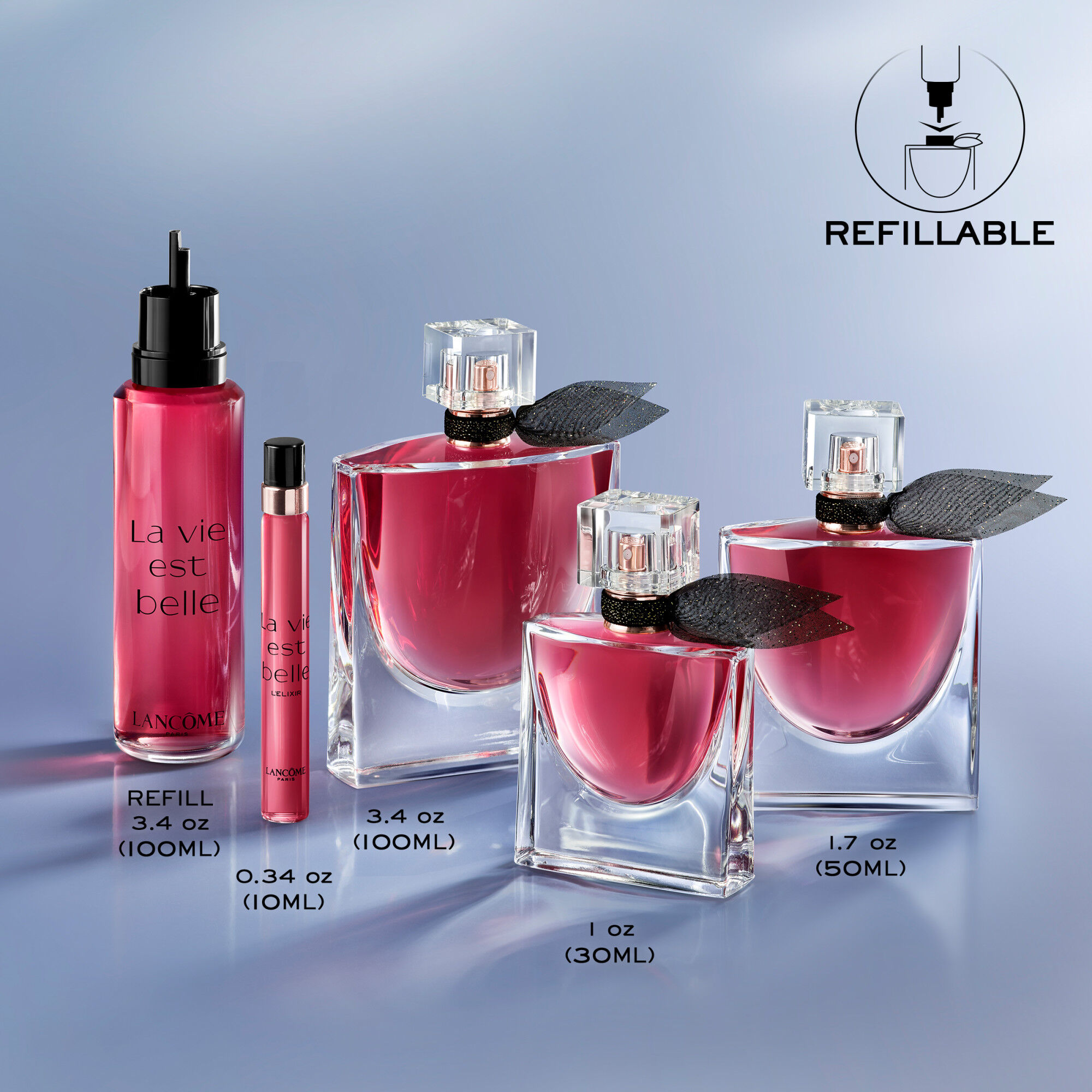 The La vie est belle L'Elixir eau de parfum collection is all refillable 