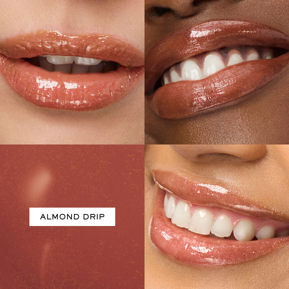 Juicy Tubes Lip Gloss on 3 model’s lips with light, medium, and deep skin tones for comparison 