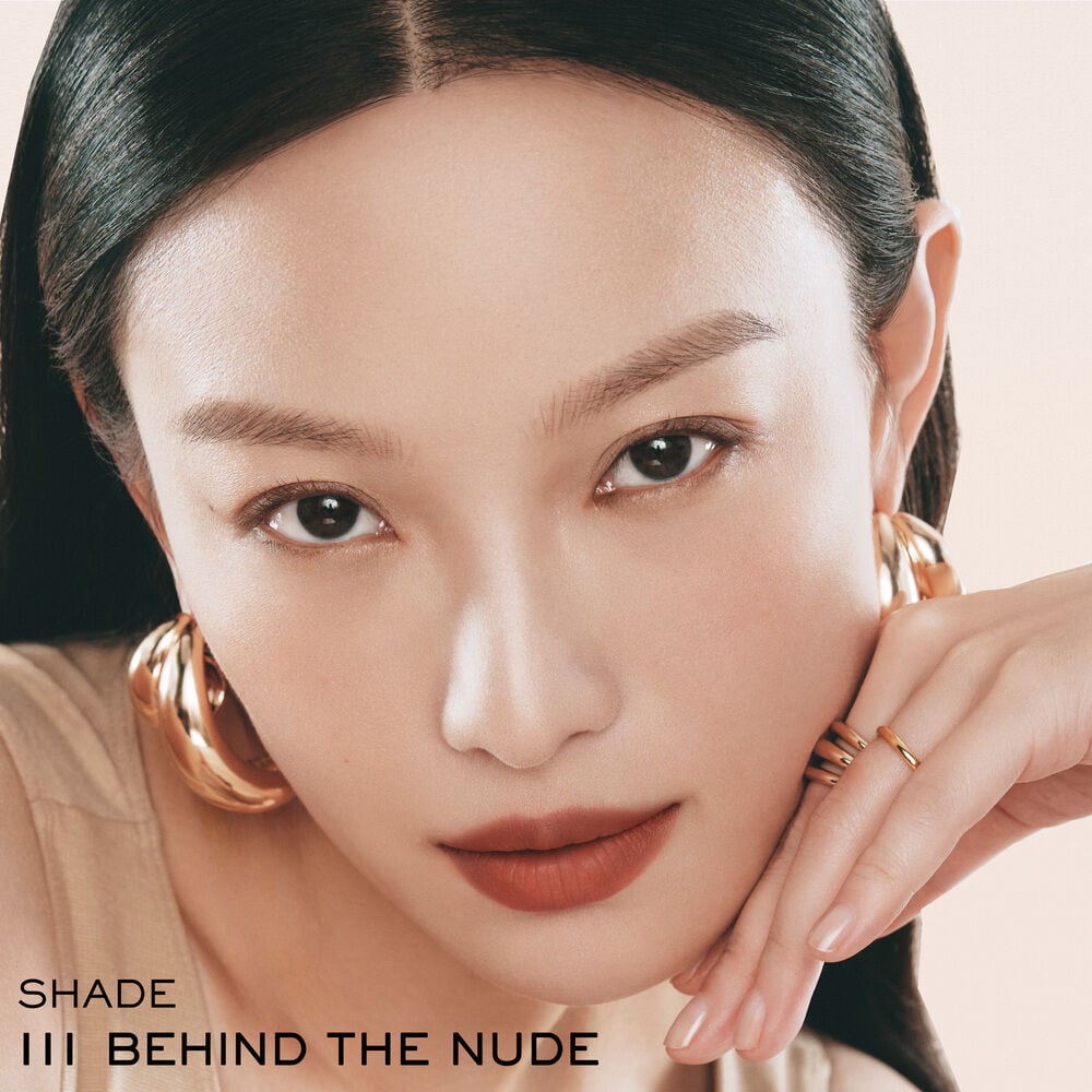 L'Absolu Rouge Intimatte Soft Matte Lipstick on model 