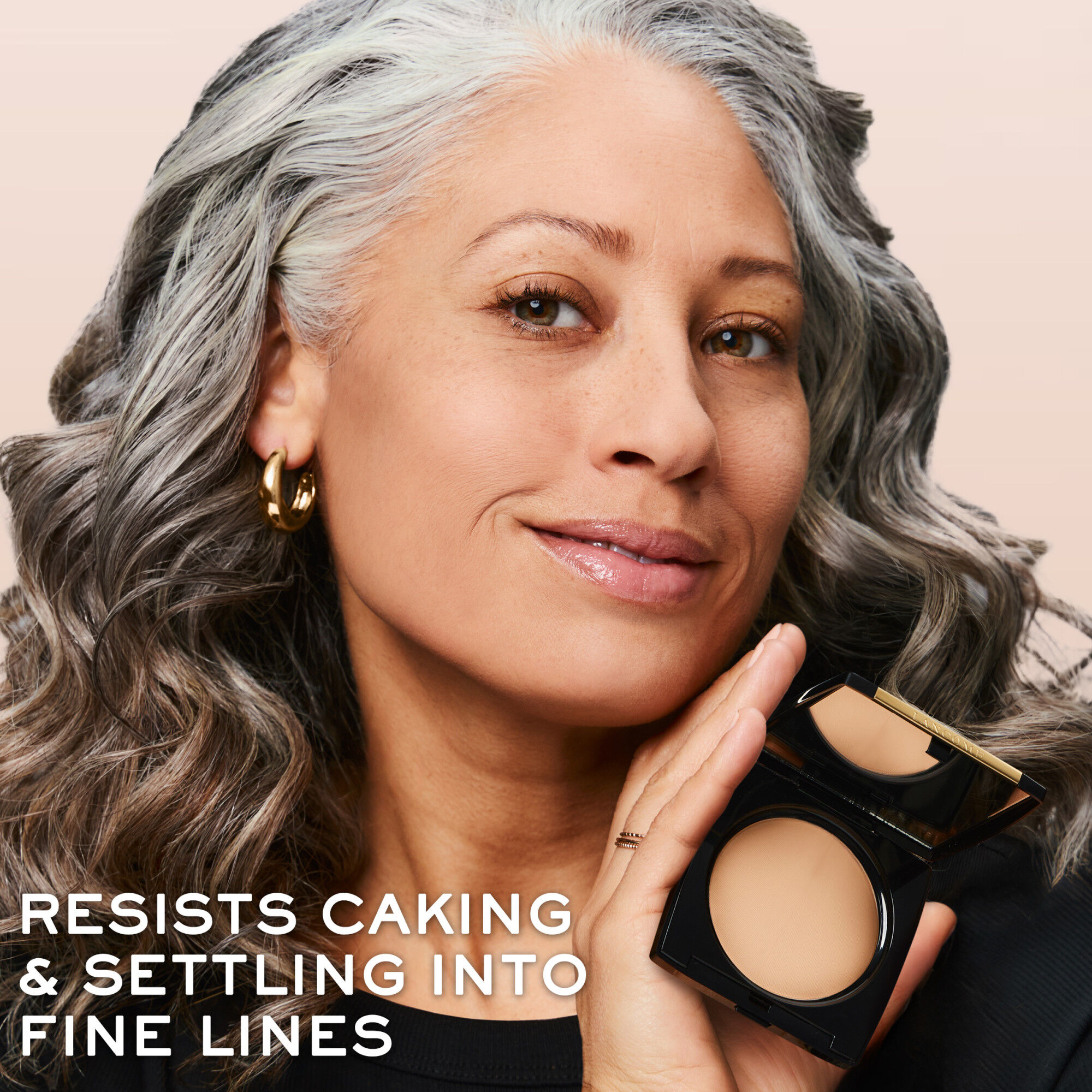 Dual Finish Powder Foundation doesn't cake, doesn’t settle into fine lines, and controls shine in a consumer test 