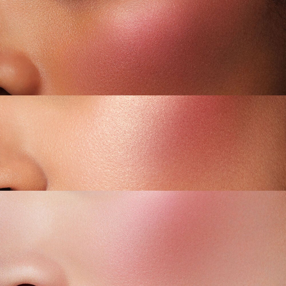 Blush Subtil Powder Blush color applied on three women who have different skin tones for color comparison
