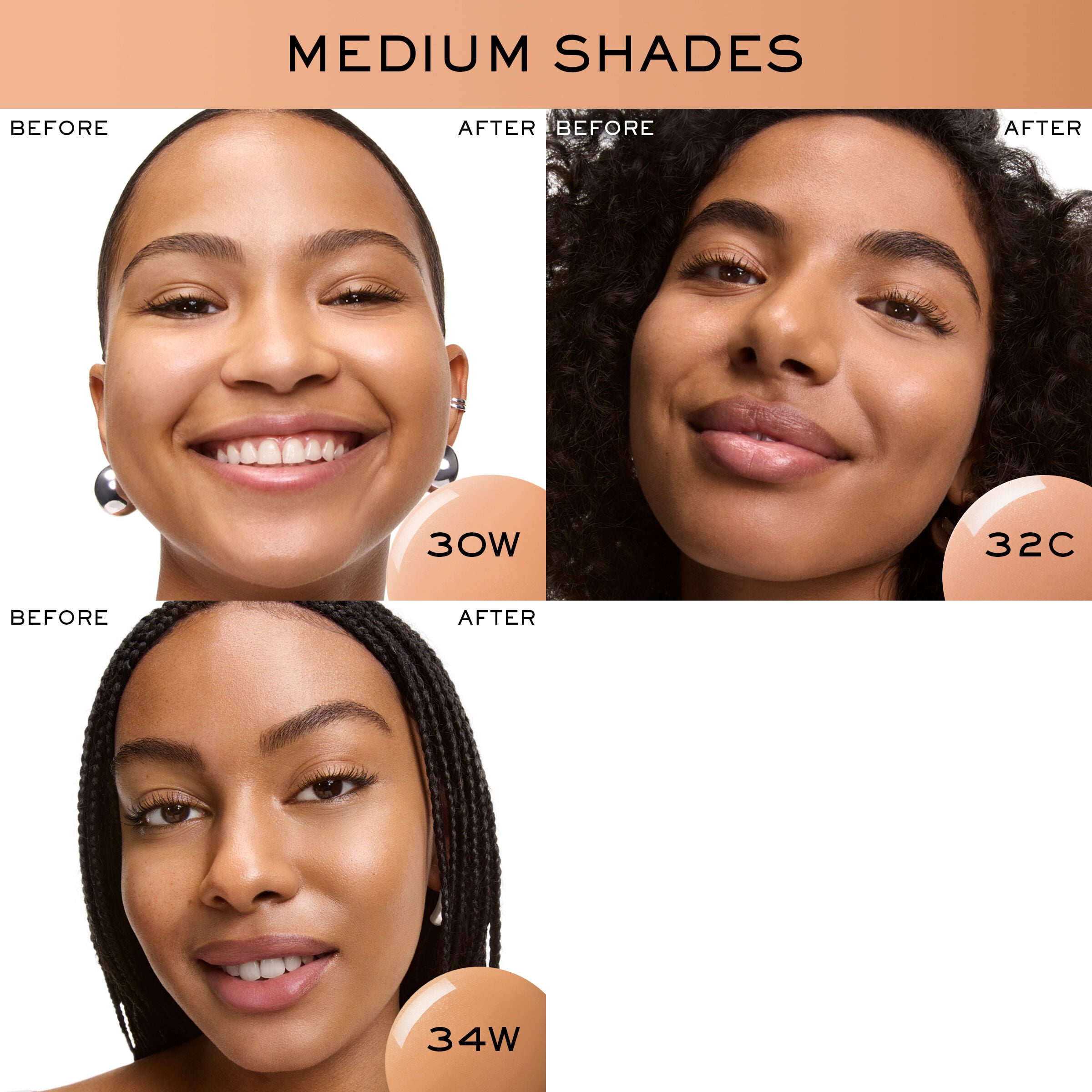 Shade intensity chart that matches skin tones to specific skin tint shades for general shade guidance 
