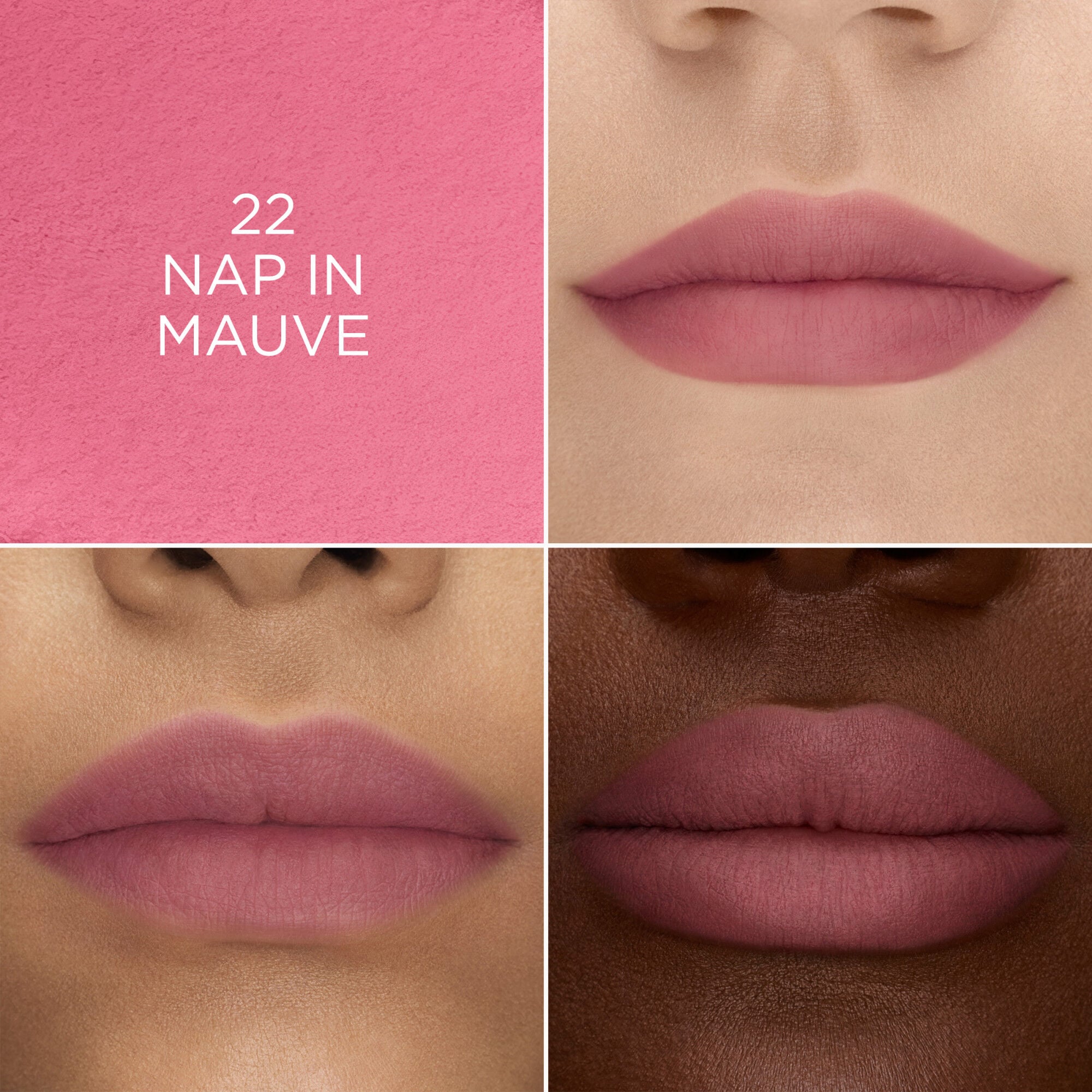 Lip Idole CuddleBlur™️ Lip Velvet applied on light, medium, and deep skin tones for comparison 