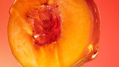 Close-up of a cut peach.