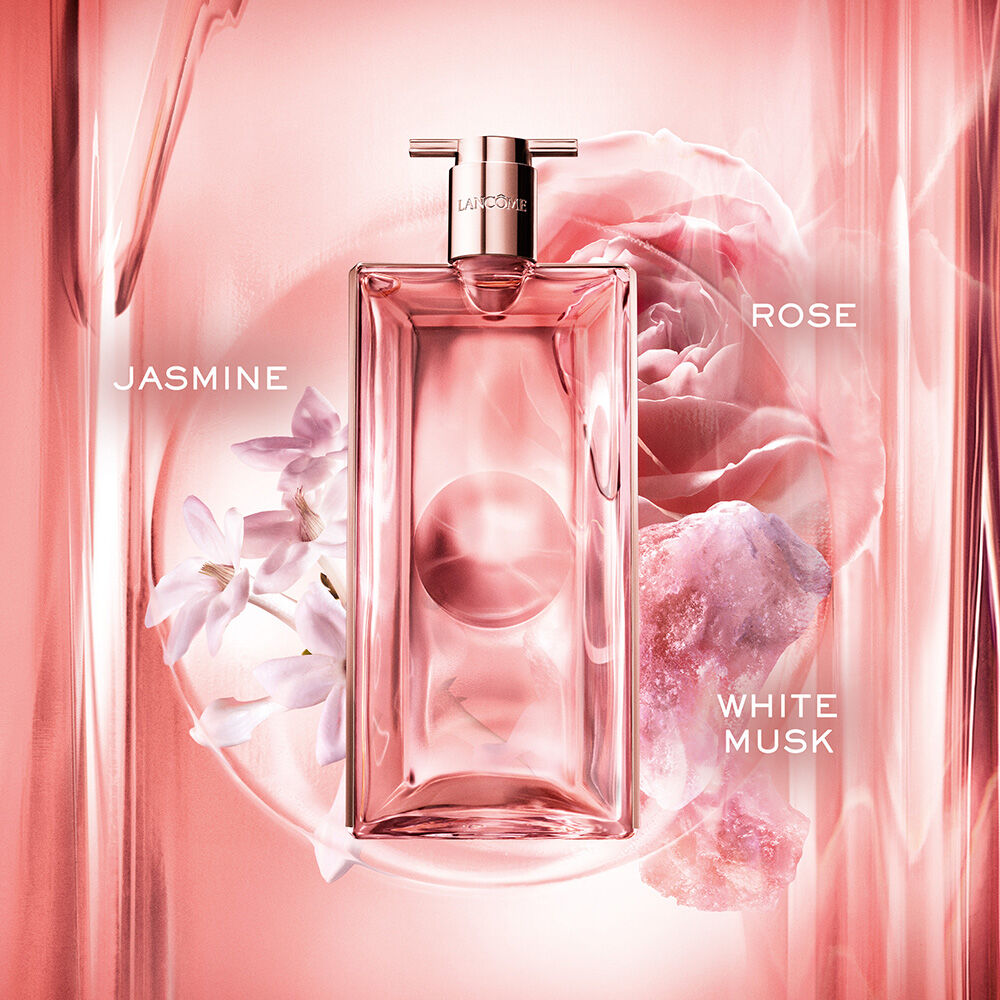 Idole eau de parfum fragrance notes include rose, vanilla, jasmine, white musk, and bergamot 