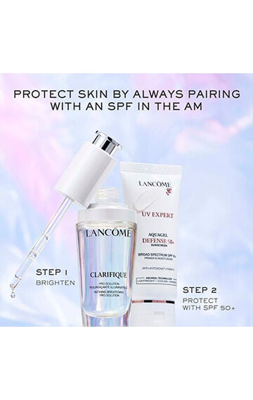 Protect skin by always paring with an SPF in the AM, step 1 brighten, step 2 protect with UV Expert Defense SPF 50+ 