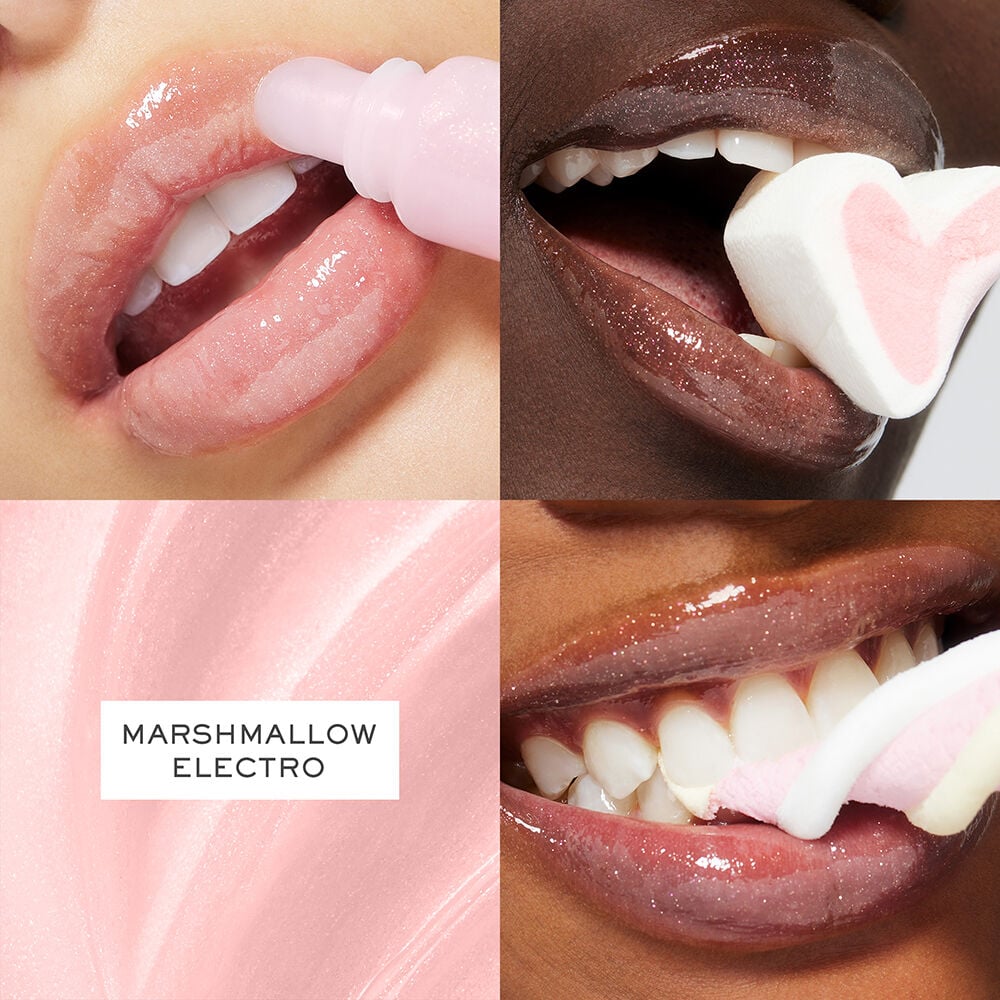 Juicy Tubes Lip Gloss on 3 different skin tones for comparison 