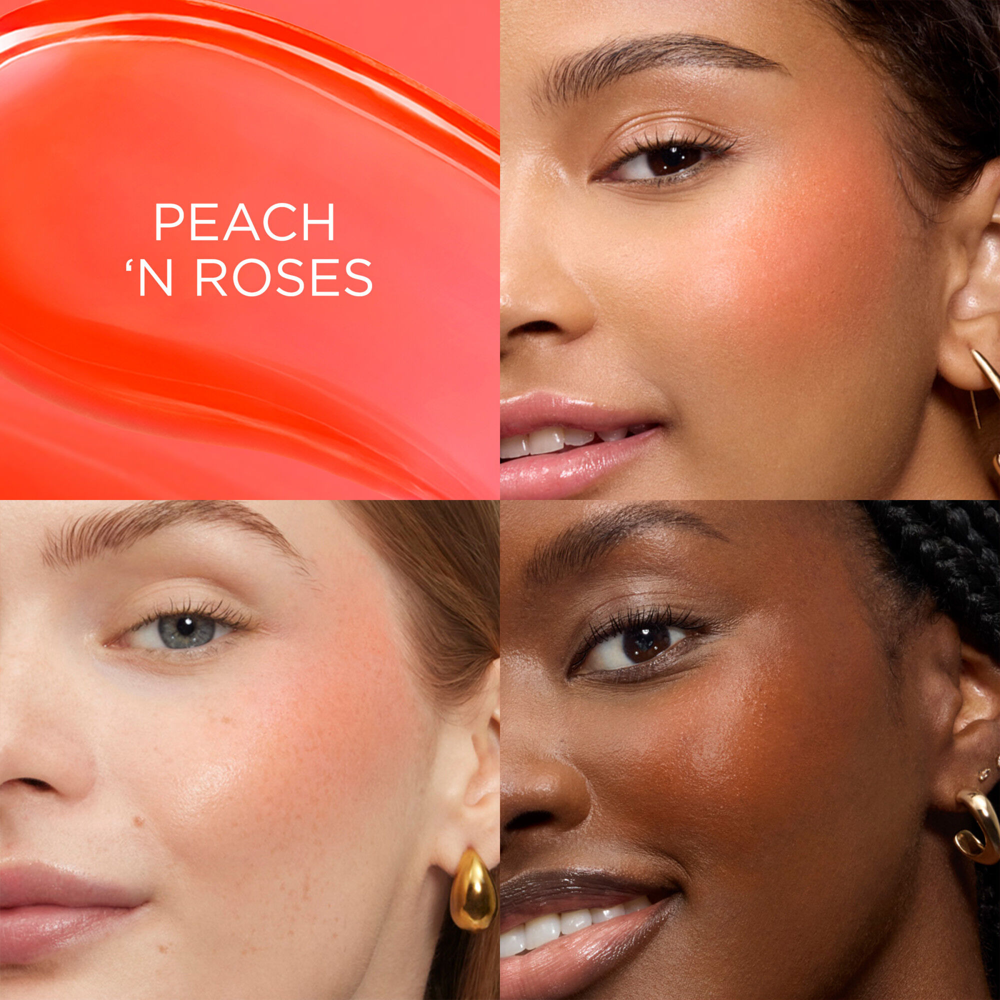 Juicy Tubes Cheeks Blush applied on light, medium and deep skin tones to compare results 