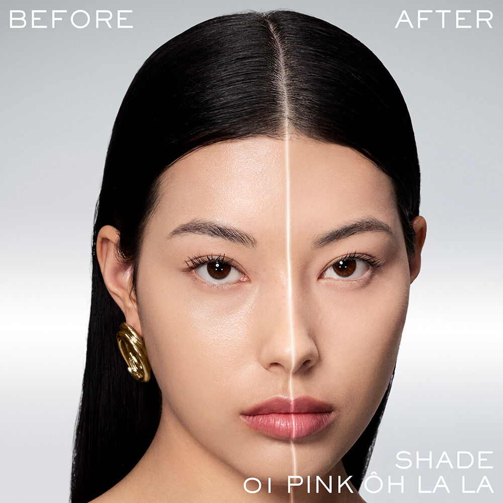 Model before without setting powder and after wearing setting powder shade 04 Deep to show results 