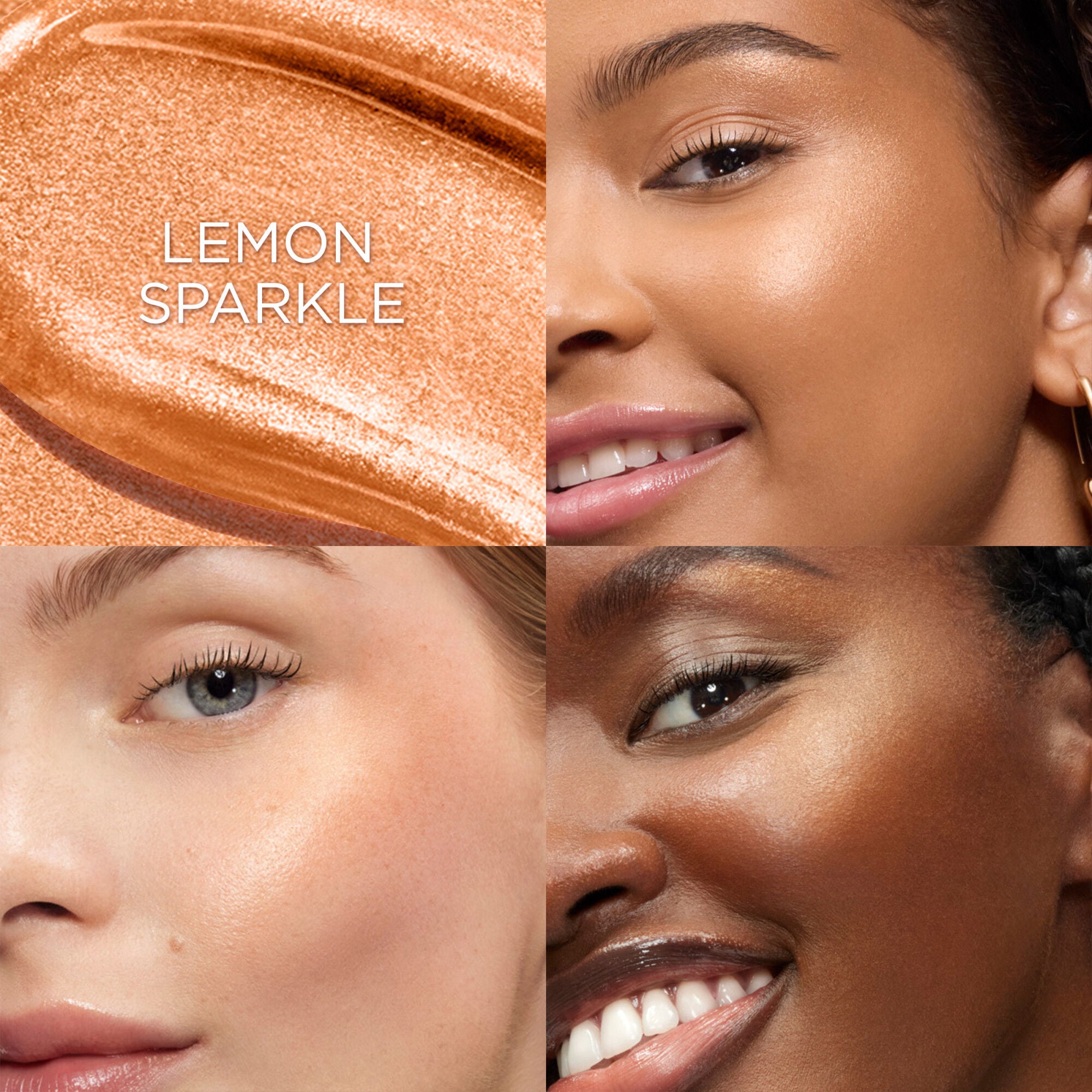 Juicy Tubes Cheeks Highlighter applied on light, medium and deep skin tones to compare results 