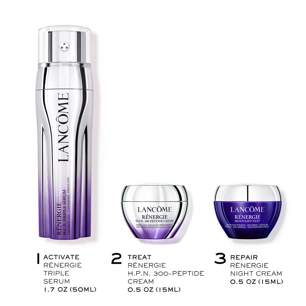 1 Renergie Triple Serum 50mL, 2 Renergie HPN 300-Peptide Cream 15mL, 3 Renergie Night Cream 15mL 